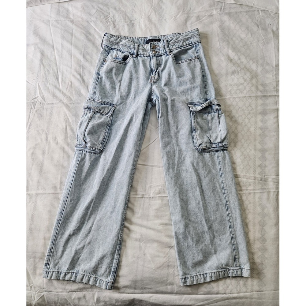 Aeropostale Jeans Womens 2S‎ Baggy Wide Leg Cargo Light Wash